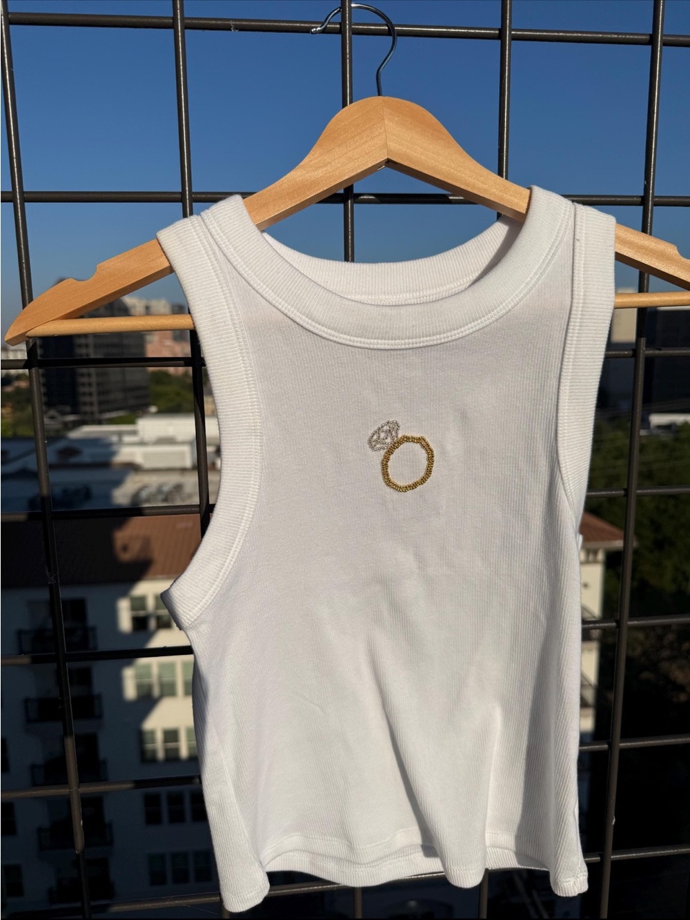 Bridal Beaded Engagement Ring White Ribbed Tank Top